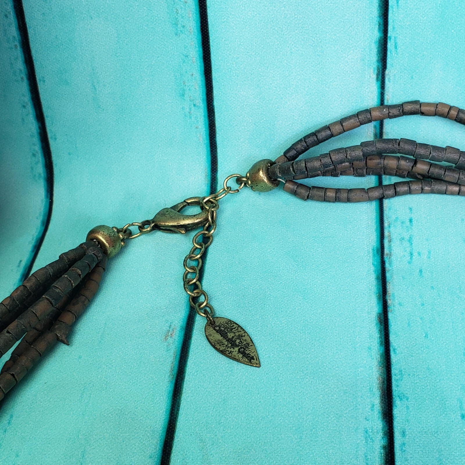 COLDWATER CREEK Quartz Stone & Wood Beaded Multi Strand Necklace Brown Boho