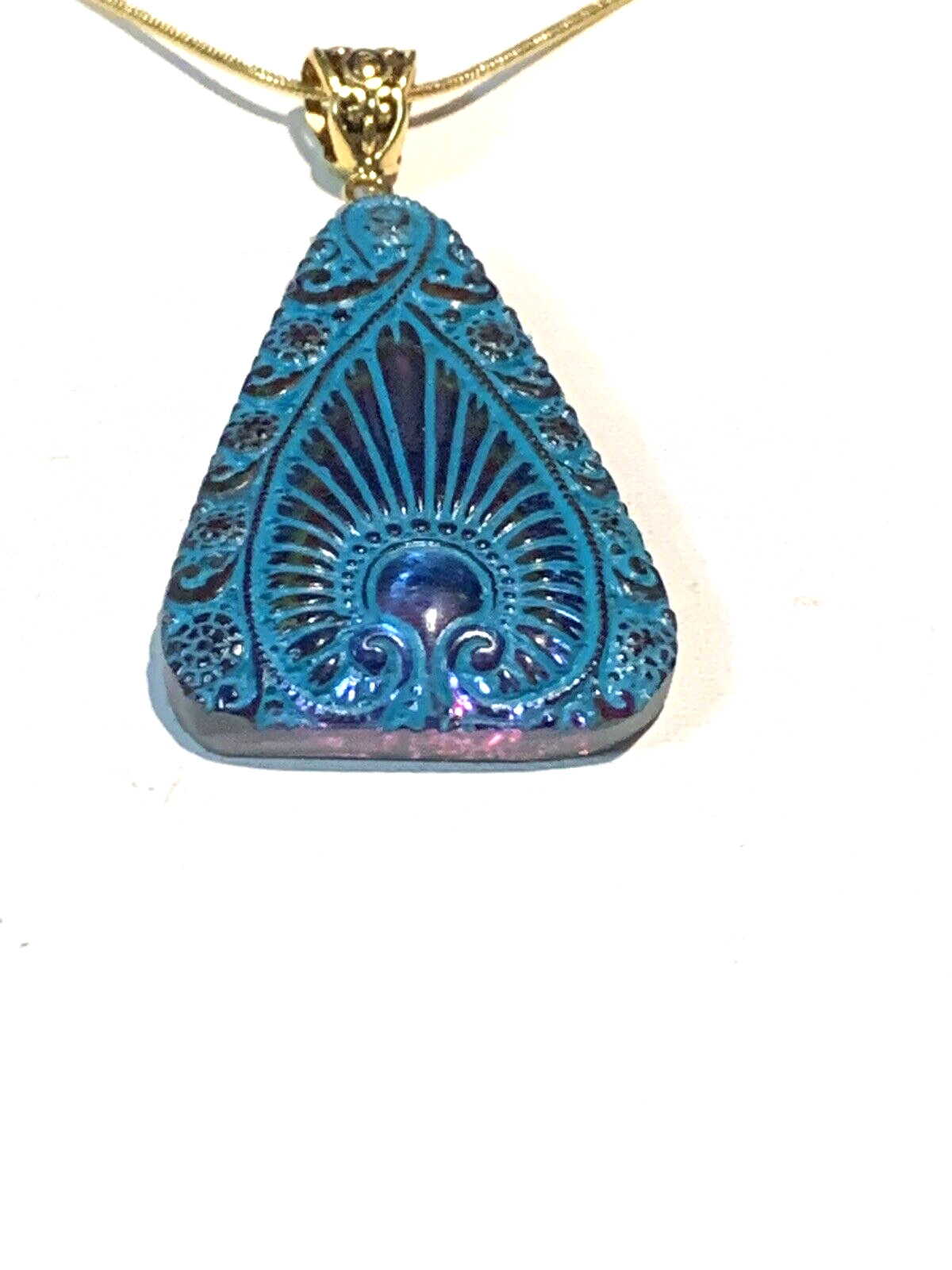 LAST ONES* VTG.EGYPT REVIVAL IRIDESCENT BLUE/VIOLET CZECH GLASS NECKLACE.g.verdi