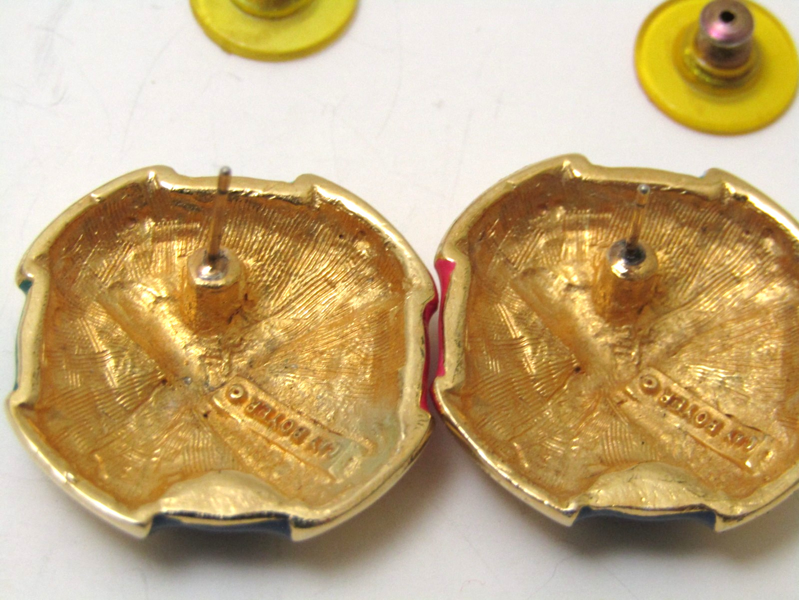 Vintage Gay Boyer Gold Tone Pierced Earrings with Colorful Enamel 15.7g