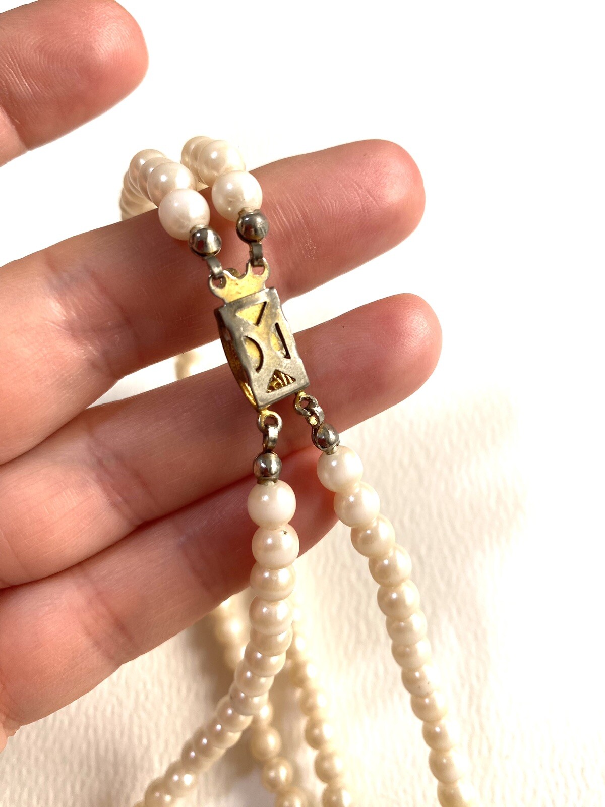 Vintage Estate Faux Cream Pearl Gold Tone Rhinestone Drop with Fish Hook Clasp