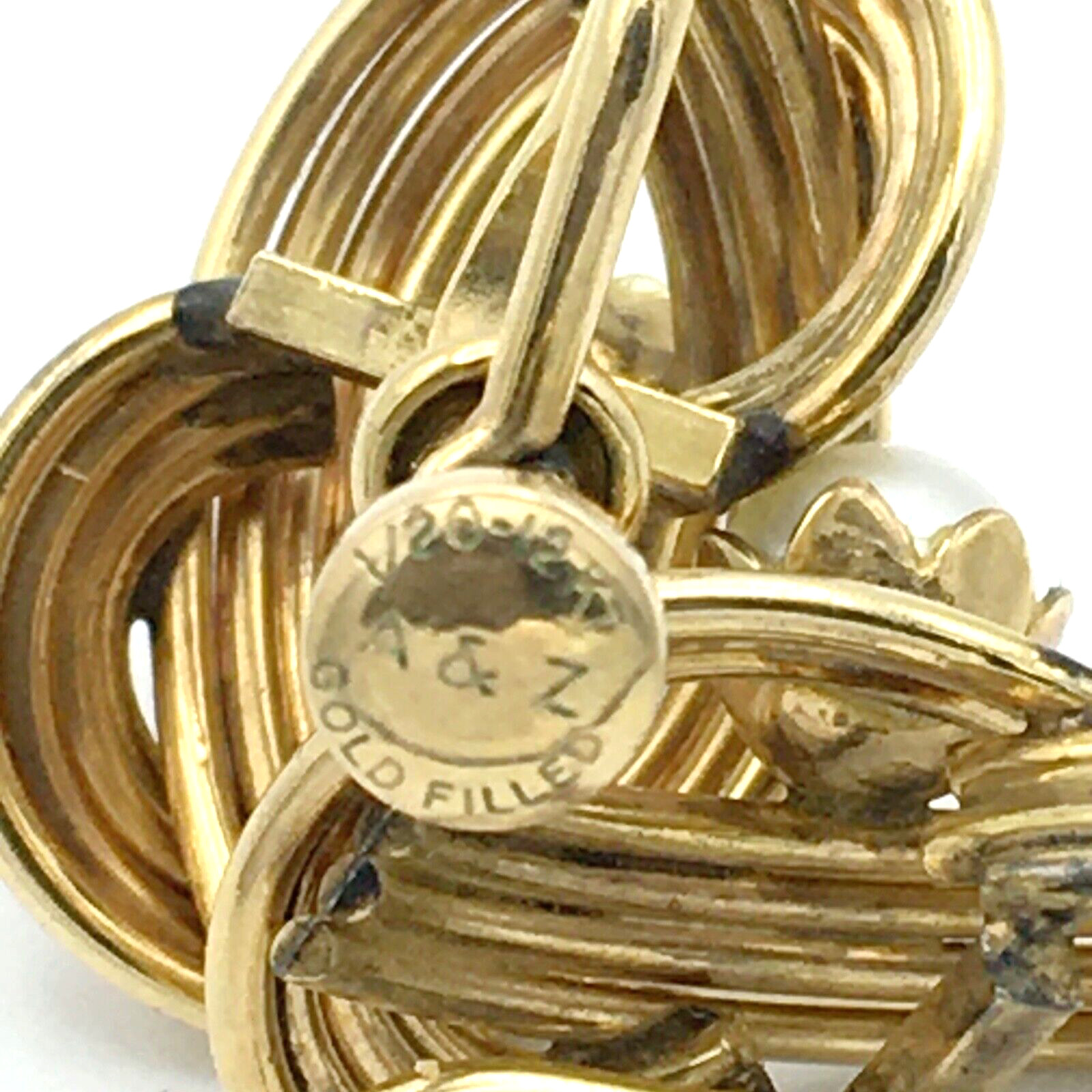 A&Z gold-filled earrings real pearls – 3/4″ vintage screw-back GF wire knot