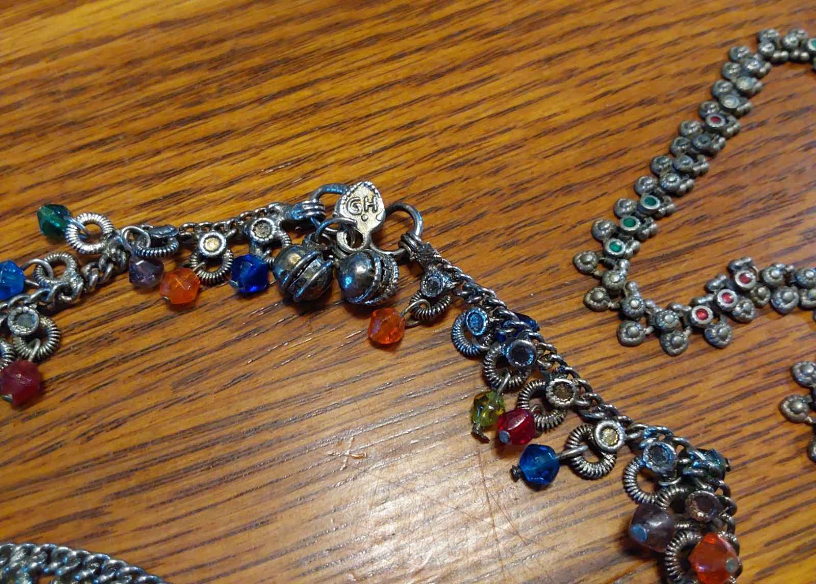 Vintage Fashion Jewelry MARKED Nice, Intricate Silver Metal w/Colorful Inserts