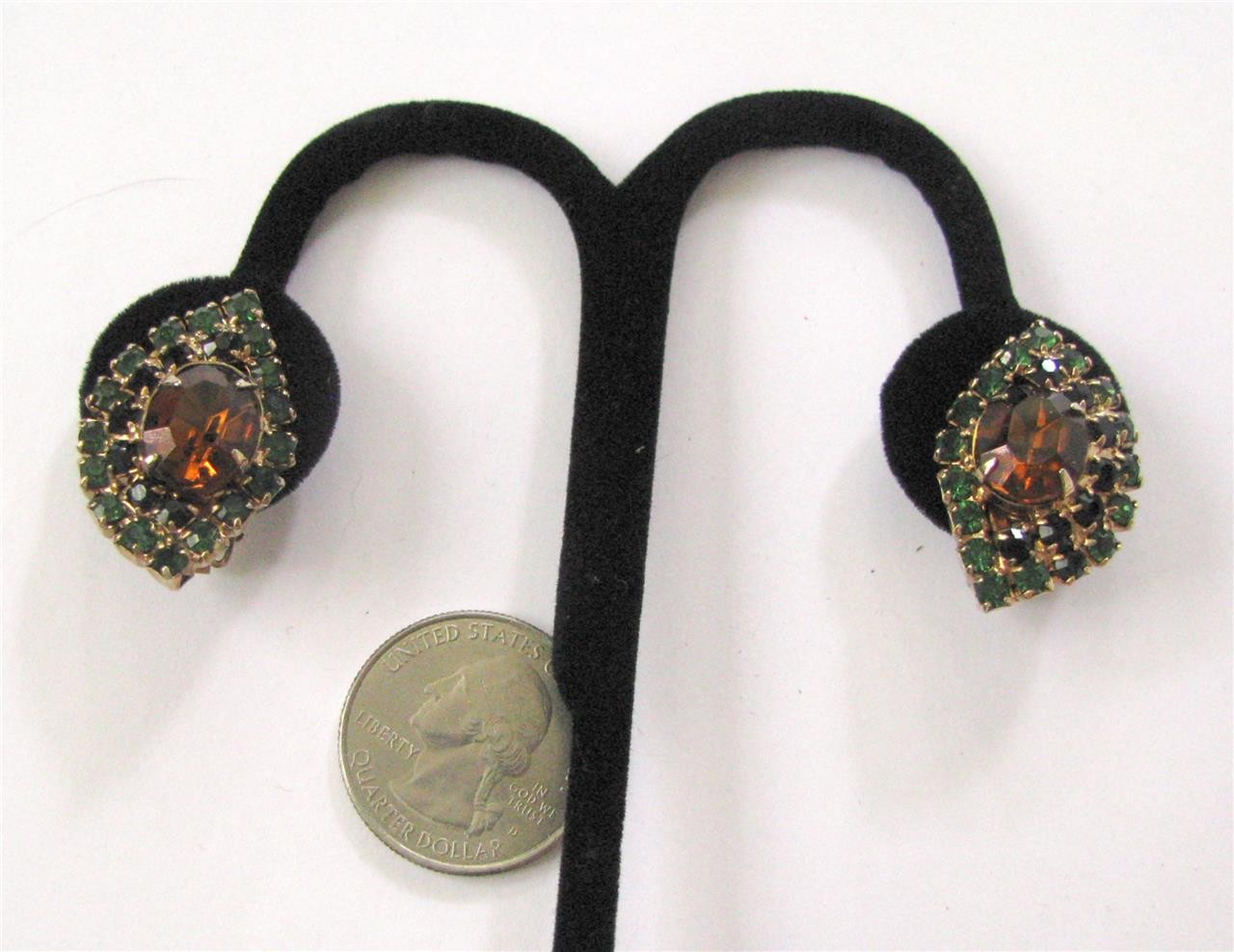 Juliana Delizza Elster D & E Rhinestone Crystal Earrings Topaz Green Black Oval
