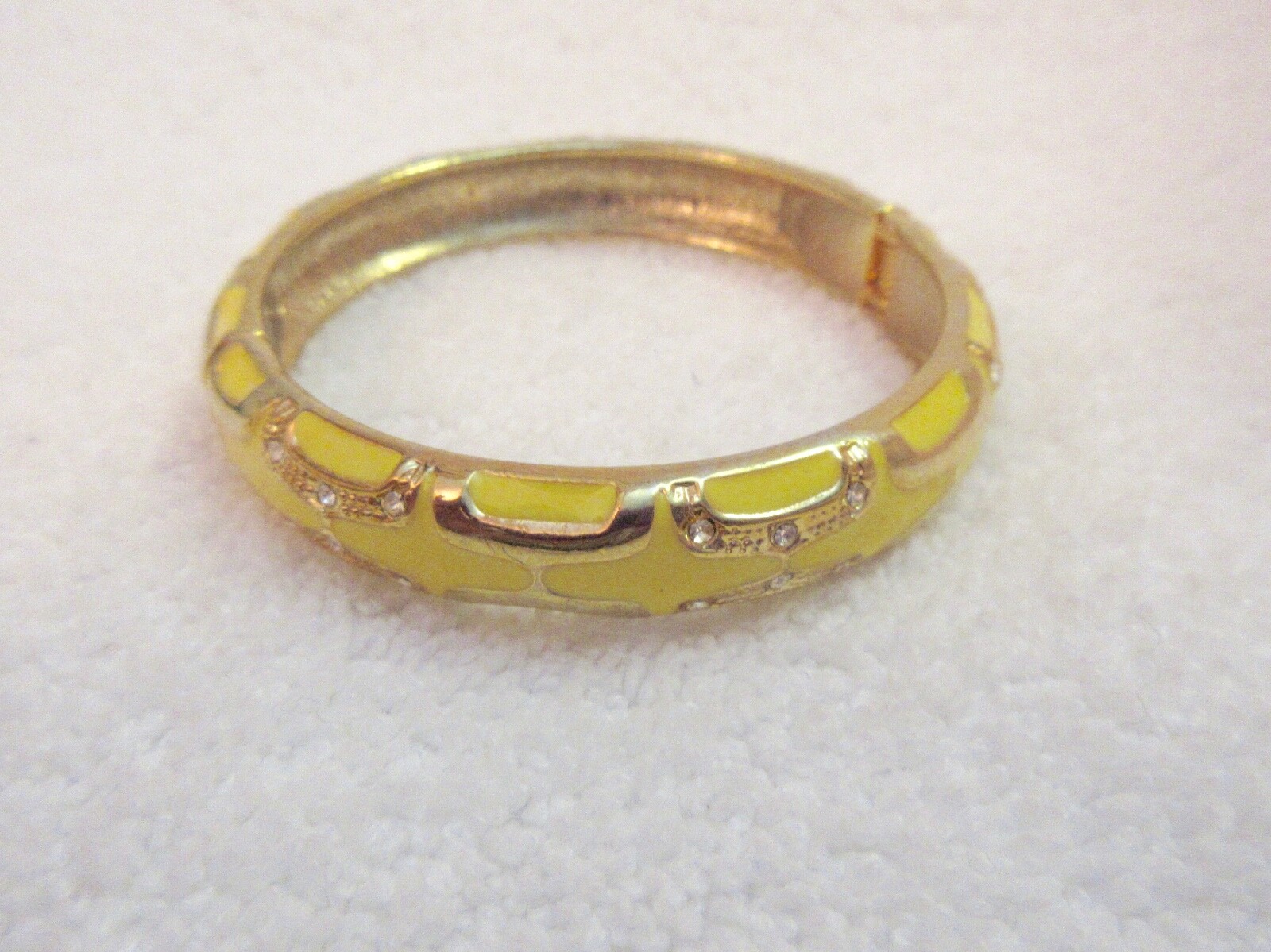 Yellow Enamel Crystal Accent Geo Bangle Bracelet Gold Tone or Plated –Superb!