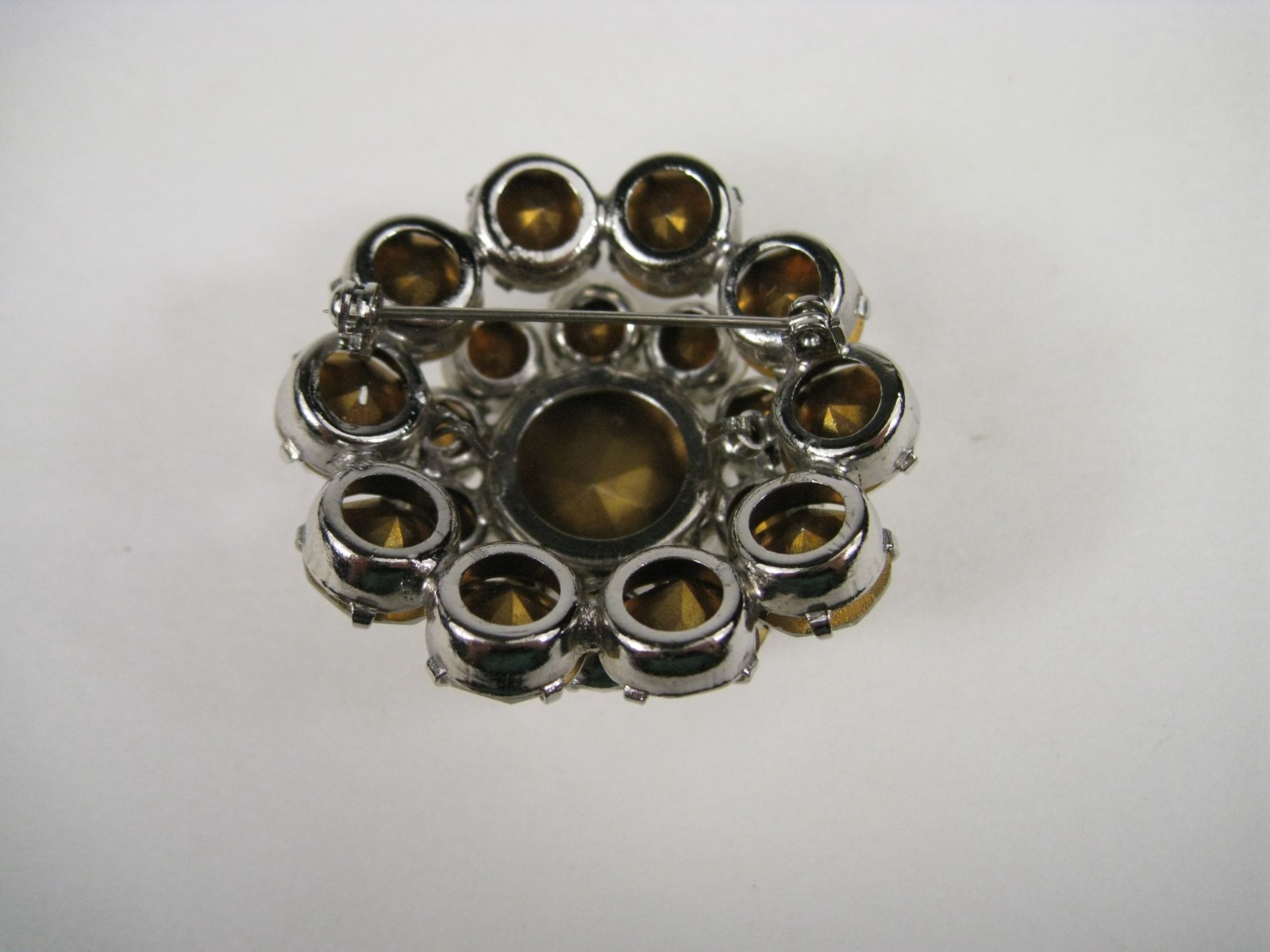 Silver Tone Rhinestone Cluster Brooch Round Domed Vintage Clear