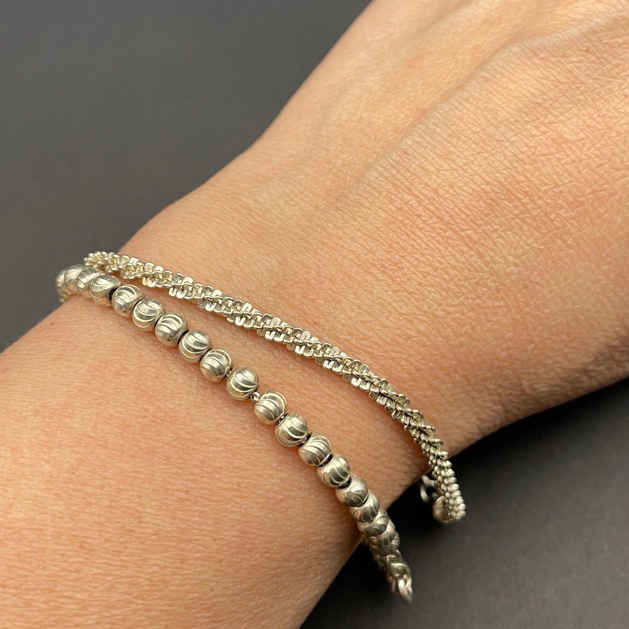 Sterling Silver Bracelet Stack Bundle Twist Chain Beaded Chain Lot