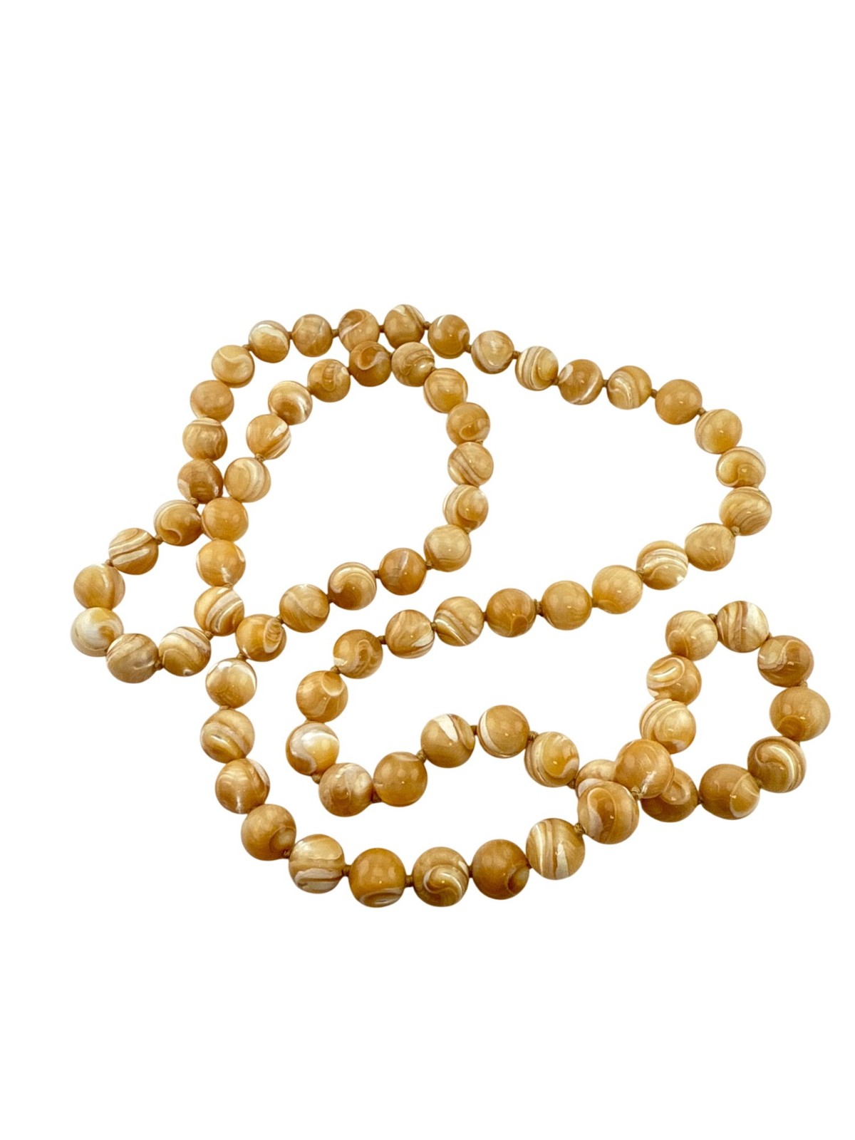 Vintage Beige Swirl Bead Necklace Double Strand Retro Costume Jewelry