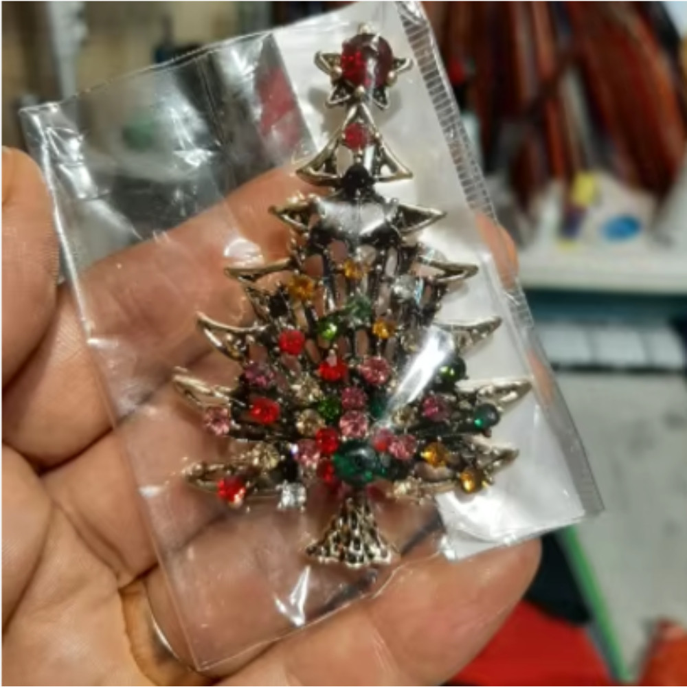 Vibrant Christmas Tree Enamel Brooch Alloy Rhinestone Mosaic Badge Pin Party New