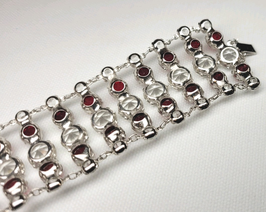 Elegant 7.5″ Estate Garnet & White Sapphire Color Bracelet 1/20 12k Gold 36.85gr