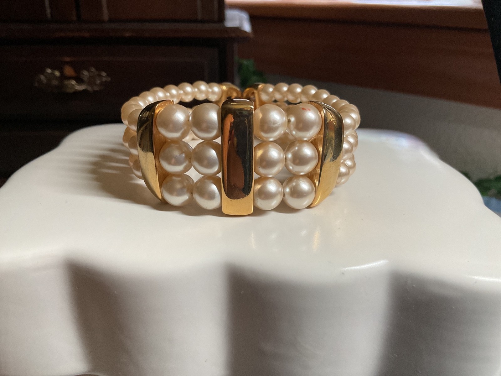 Napier faux pearl necklace with gold tone accents and bracelet