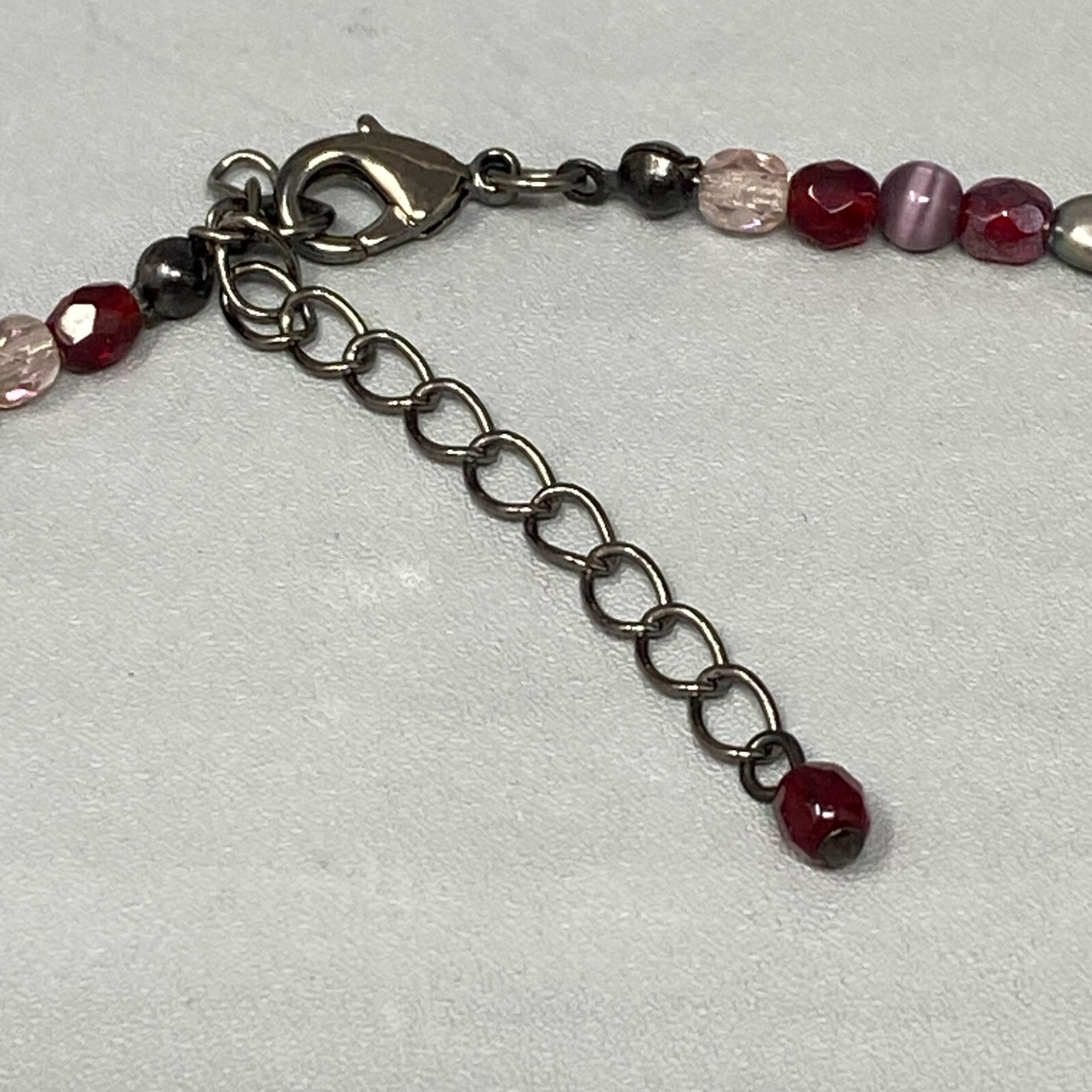 Red Pendant Necklace Teardrop Faceted Glass Purple Cats Eye Dainty Iridescent AB