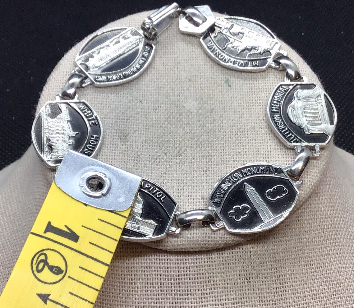 Vintage Costume Wide Enameled American Buildings Themed Bracelet 7.5″ F506