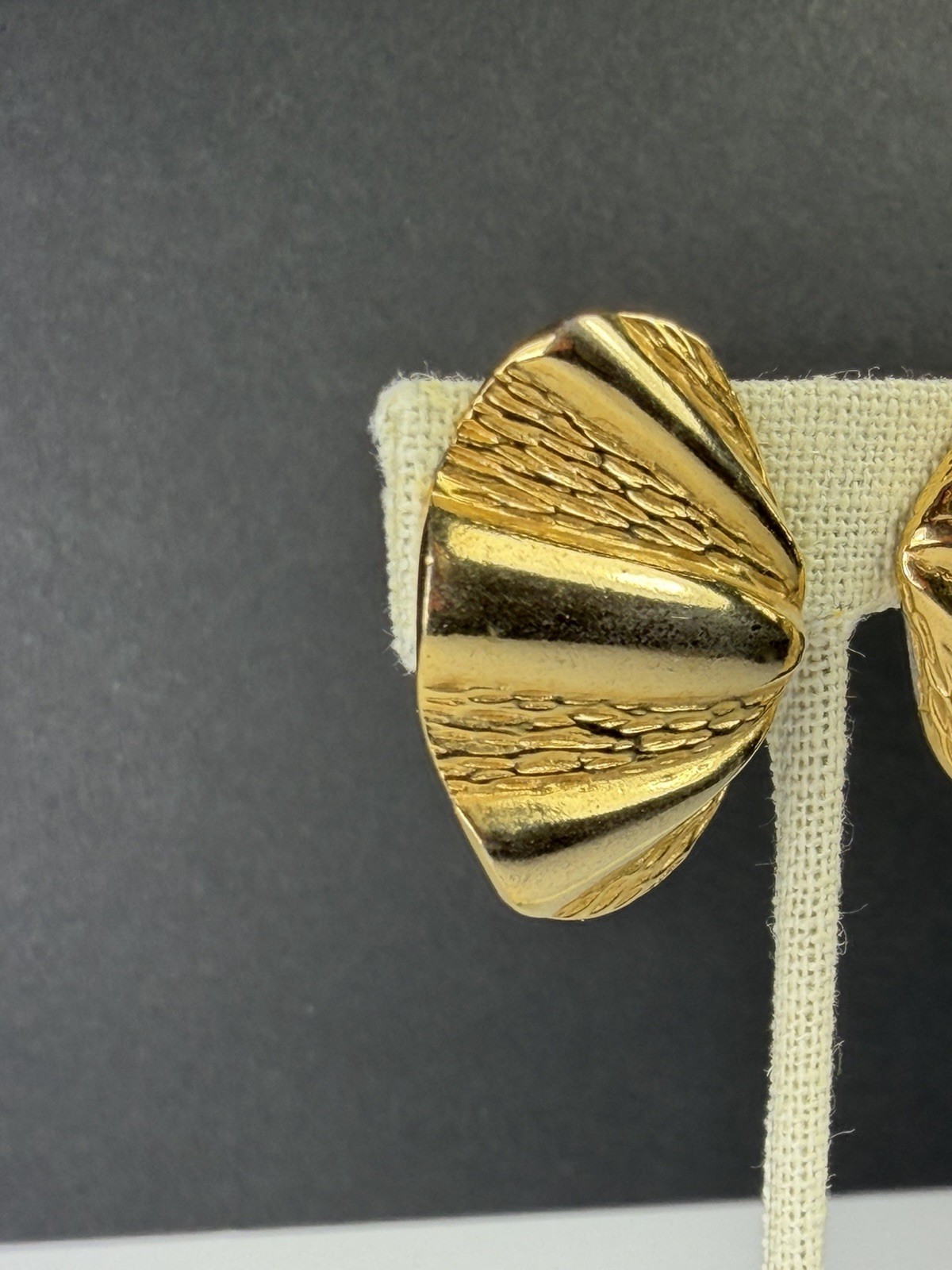 Vintage Gay Boyer Gold Tone Shell Clip Earrings Circa 1980’s Made in USA