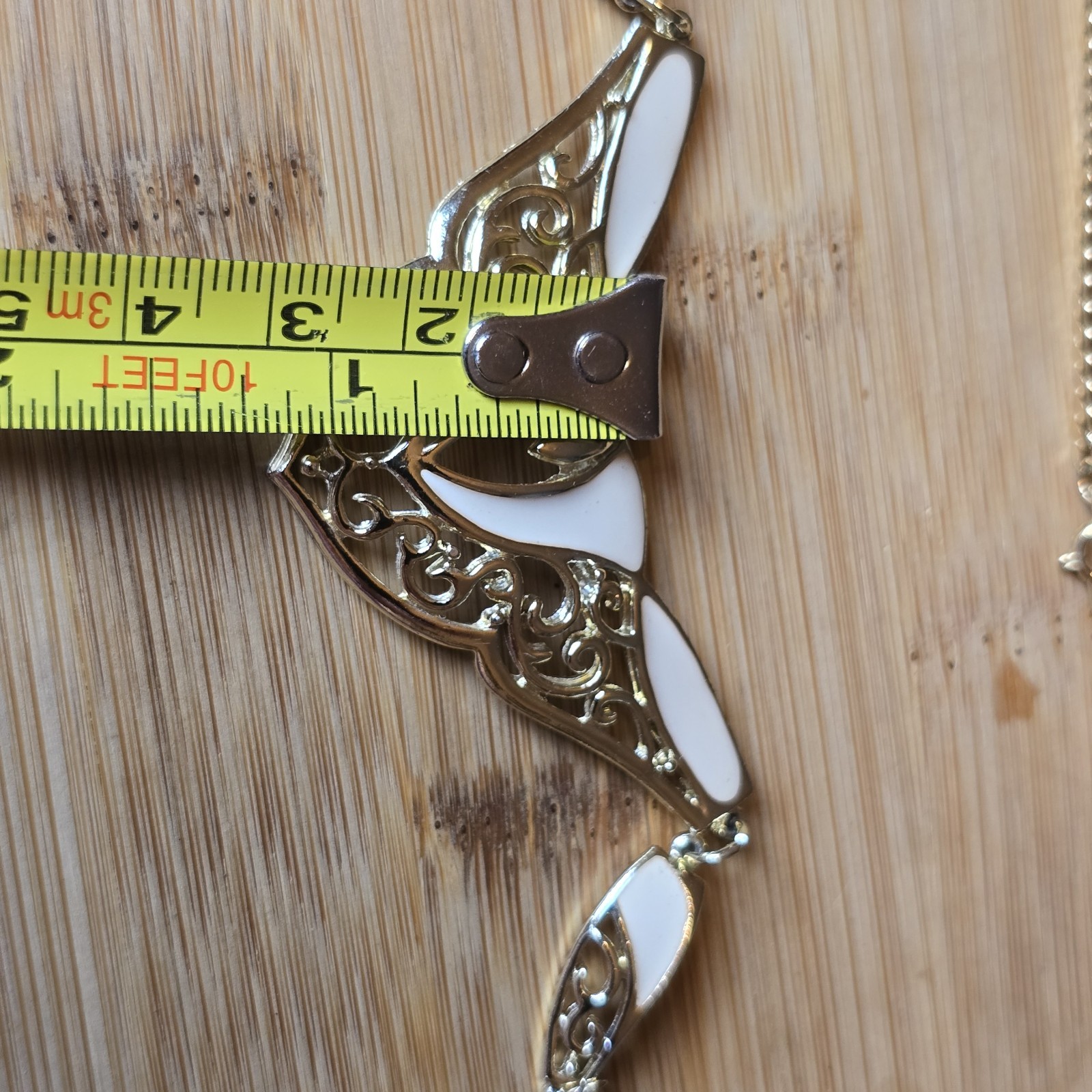 Vintage DeMilo Ivory Enamel Filigree Bib Necklace Statement Collar Art Nouveau