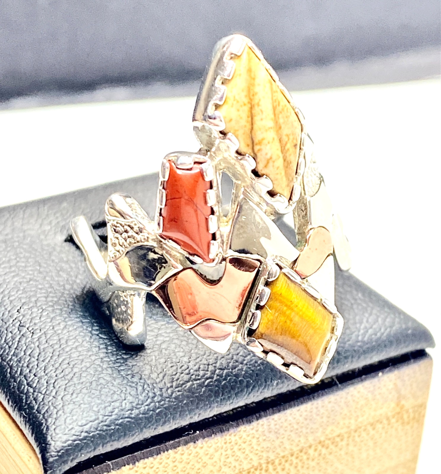 Vintage Sterling & Copper Carolyn Pollack Zig Zag Multi-Gemstone Ring Size 8.25