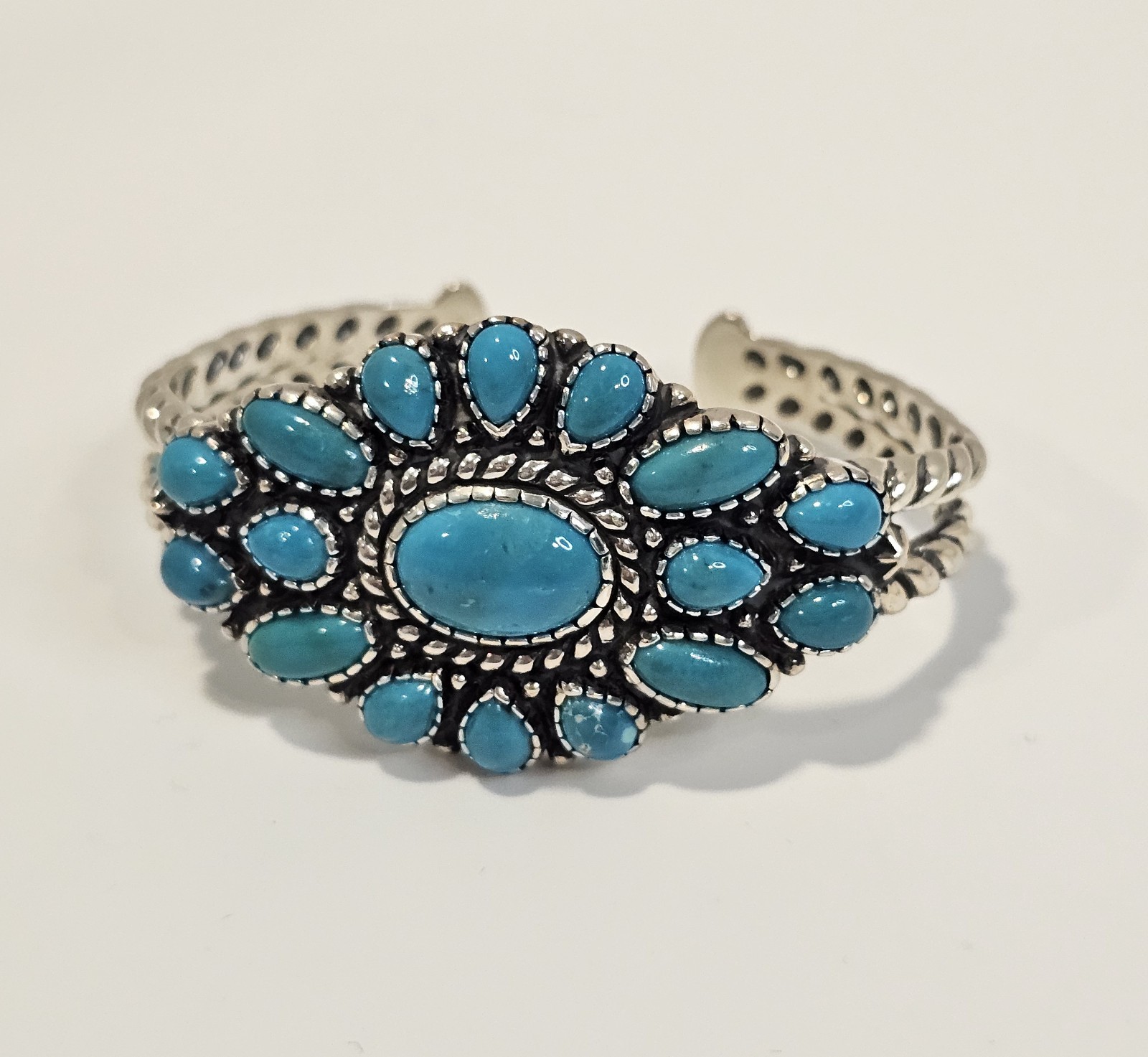 Carolyn Pollack sterling silver turquoise cluster cuff bracelet Relios signed