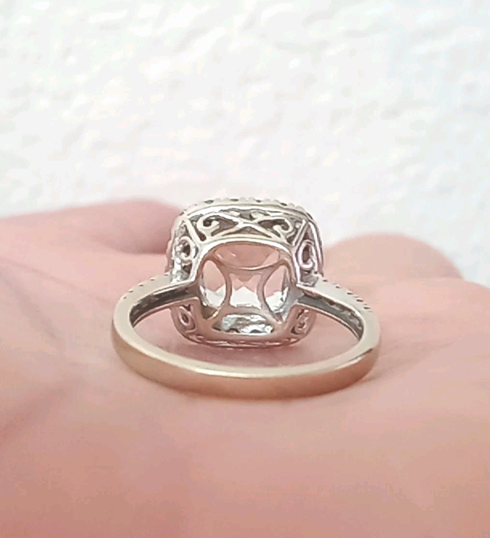 Luxury 14 Karat White Gold 5 ct.t.w. Cushion Cut White Spinel Handmade Ring.
