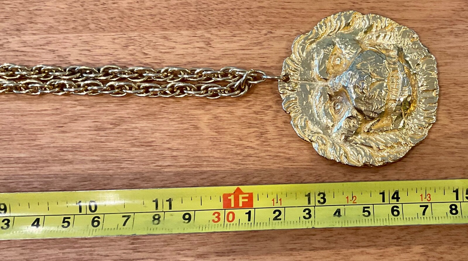 VTG KENNETH J LANE LION 2.5”PENDANT 24” NECKLACE WITH LION DOORKNOCKER EARRINGS