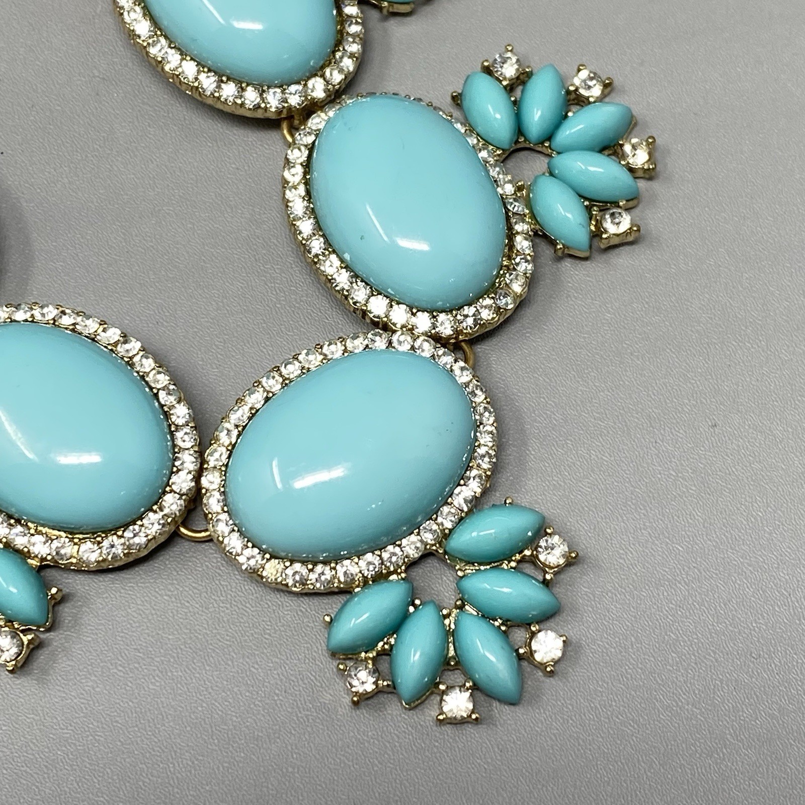Chunky Statement Necklace Turquoise Cabochons Gold Tone Double Chain Collar 21″