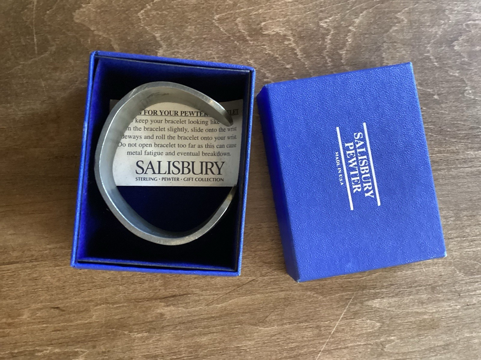 Salisbury Pewter Cuff Bracelet May Birthday Lily of the Valley + Box+Care Inst.