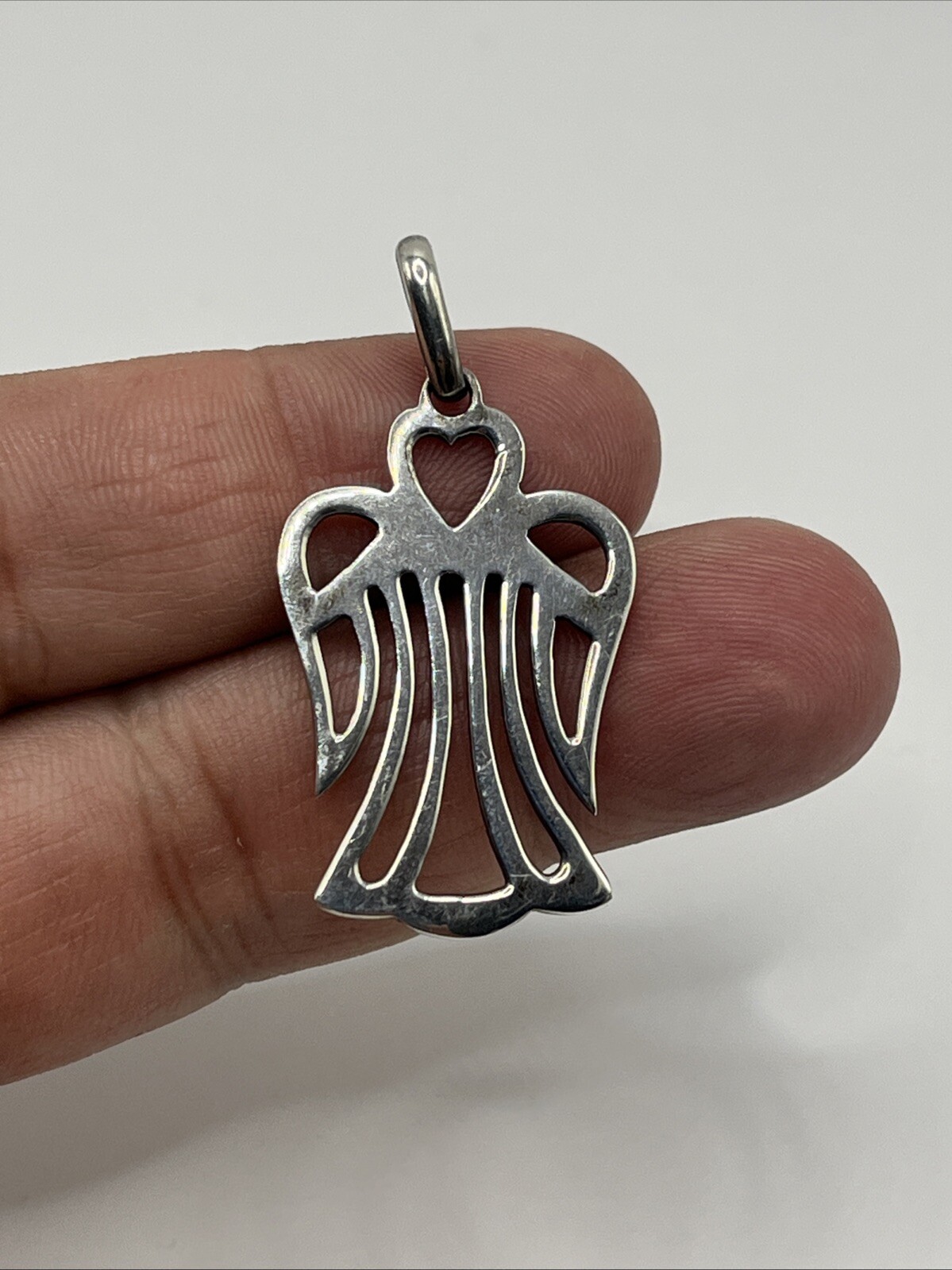 Vintage Sterling Silver Openwork Angel of Love Pendant —(A)
