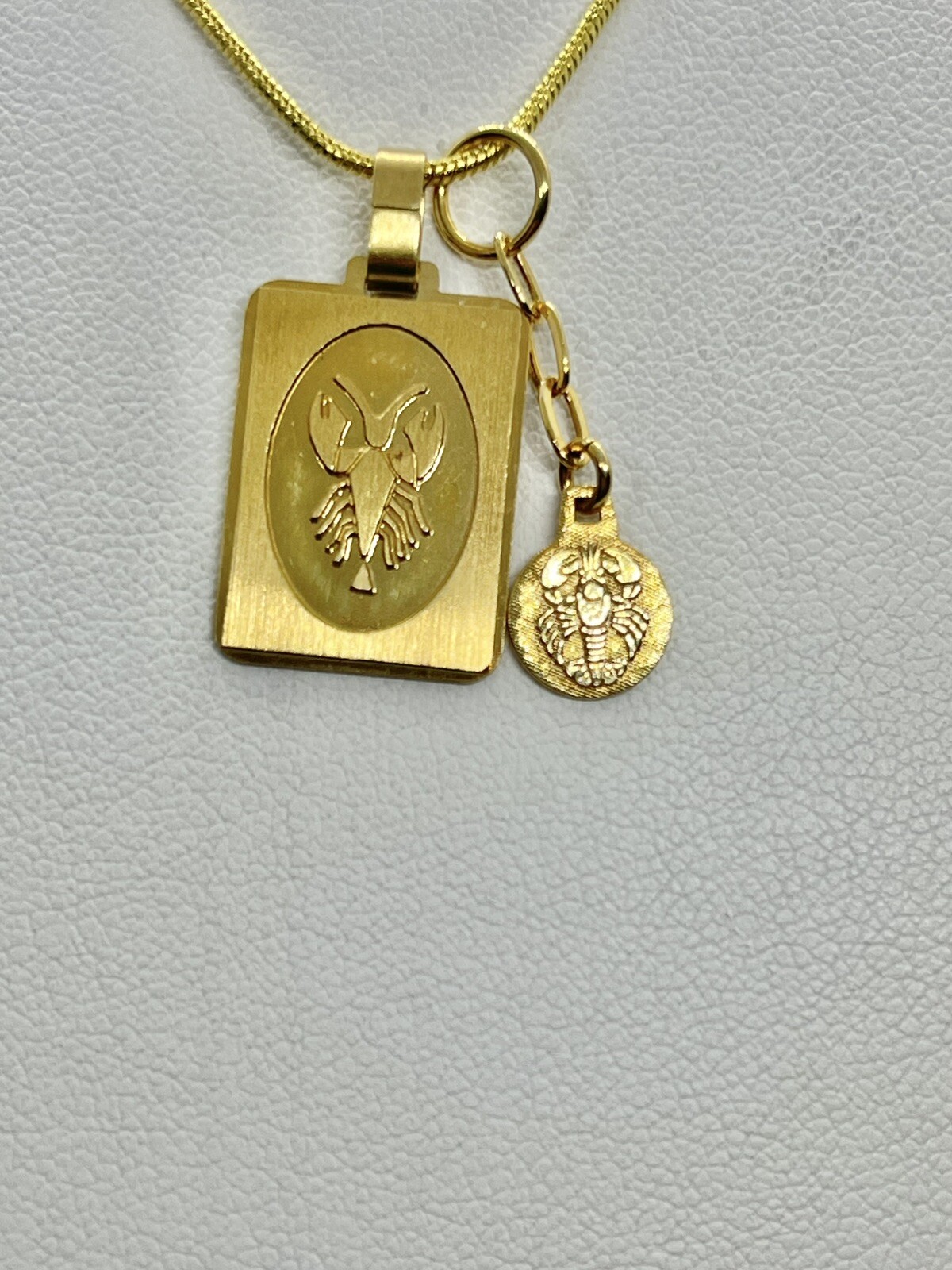 Vintage Mid Century Gold Plated Cancer the Crab Zodiac Sign Goldtone Pendant 18”