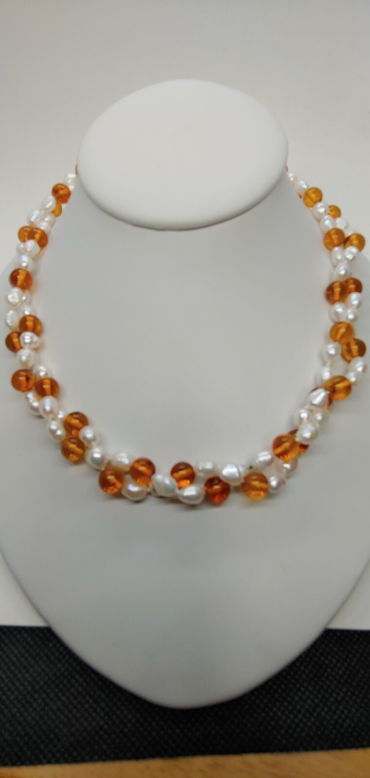 14k Gold Honey Amber Pearls Double Necklace 24″ 14k Removable Antique Pendant