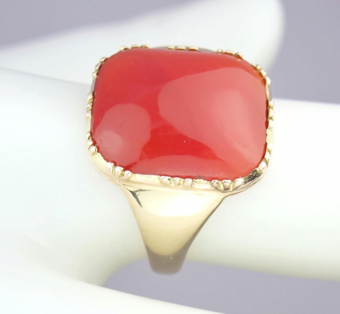 Glowing Antique Victorian DEAKIN & FRANCIS 9K Gold Carnelian Sugarloaf Ring Sz 7
