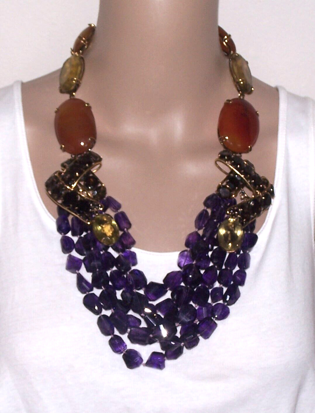 IRADJ MOINI Semi-Precious Multi-strand Amethyst, Agate and Smoky Quartz Necklace