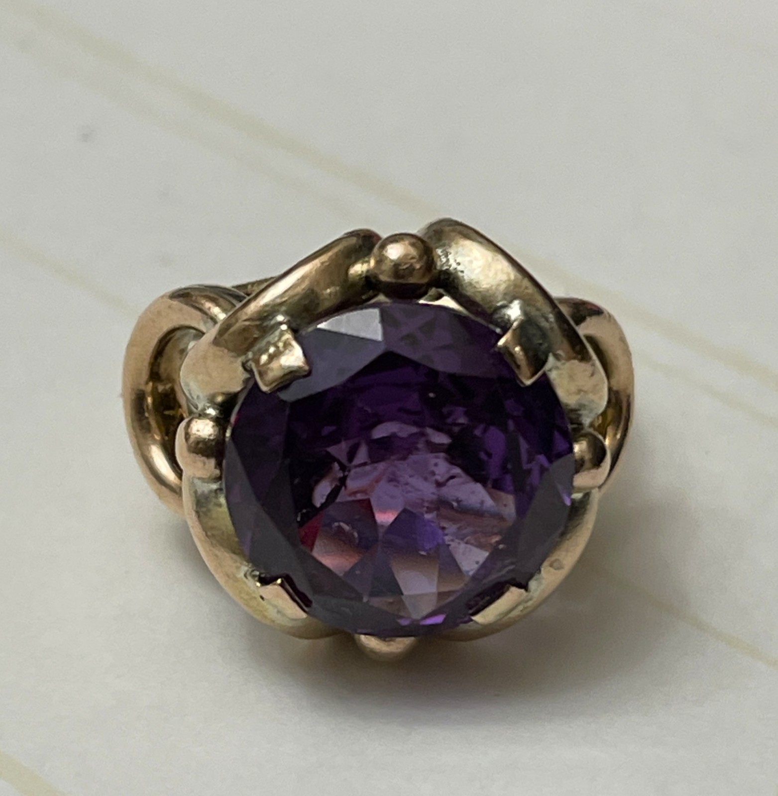 Antique 10K Rose Gold Synthetic Purple SAPPHIRE SIZE 5.5