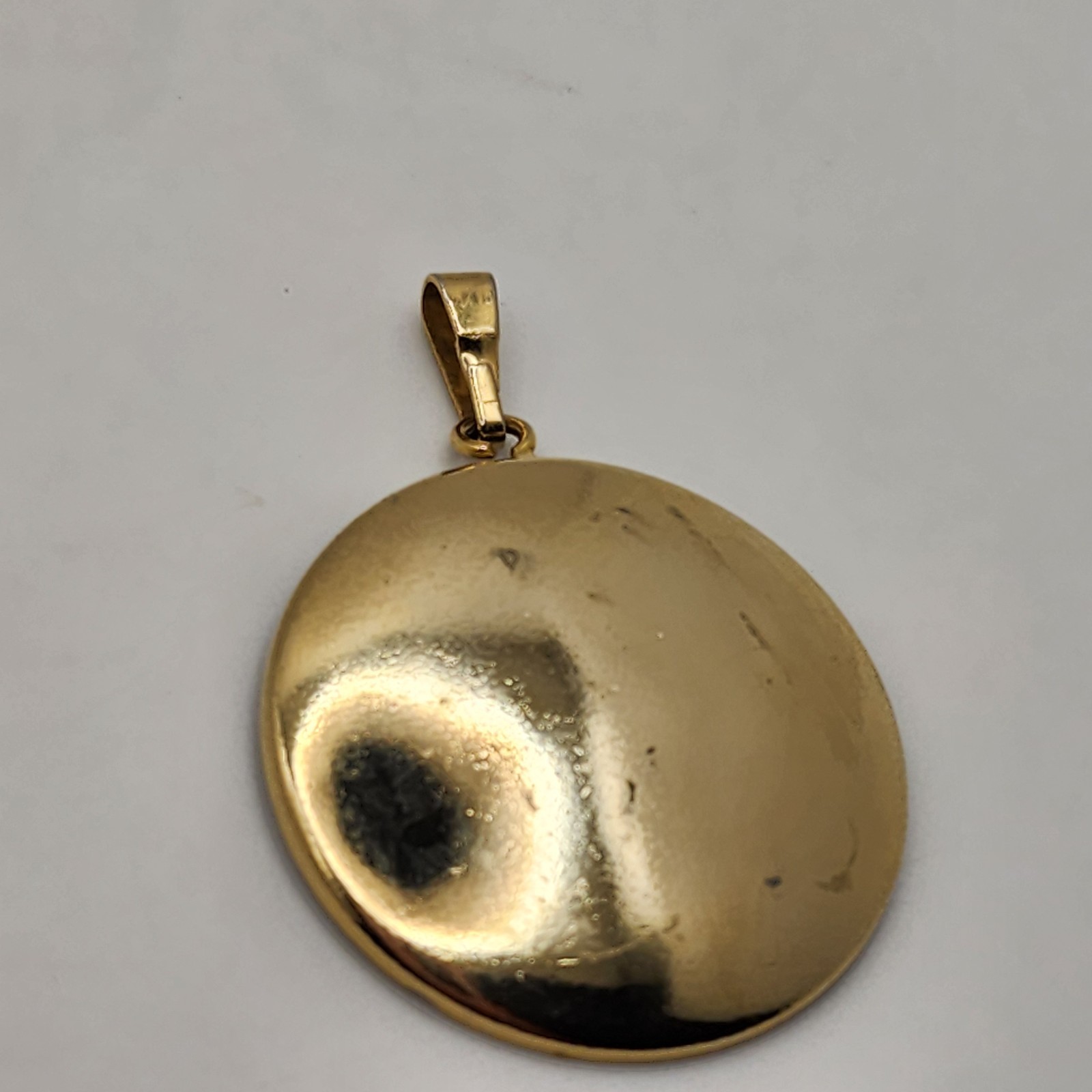 Vintage Spanish Damescene Necklace Pendant Flowers Fruit Black Gold Tone Lg 1.5