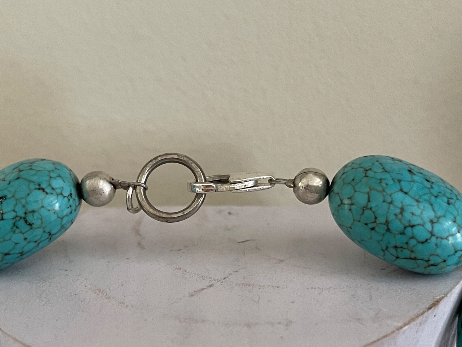 Superb Large 18.9mm Turquoise Beads Sterling Silver Necklace