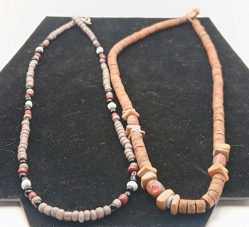 Vintage Heishe Wood Bead Necklace Lot Surfer Seed Bead Blue Earthy Boho Unisex