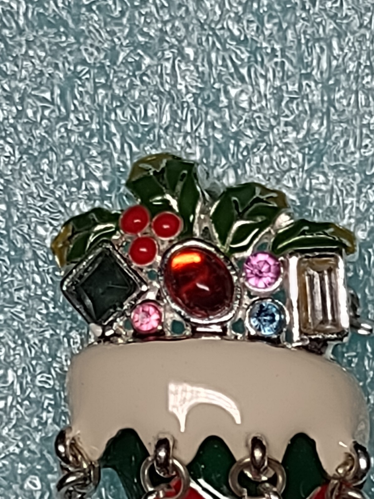 Bejeweled Christmas Stocking Brooch Pin Dangles Enamel Pendant Too