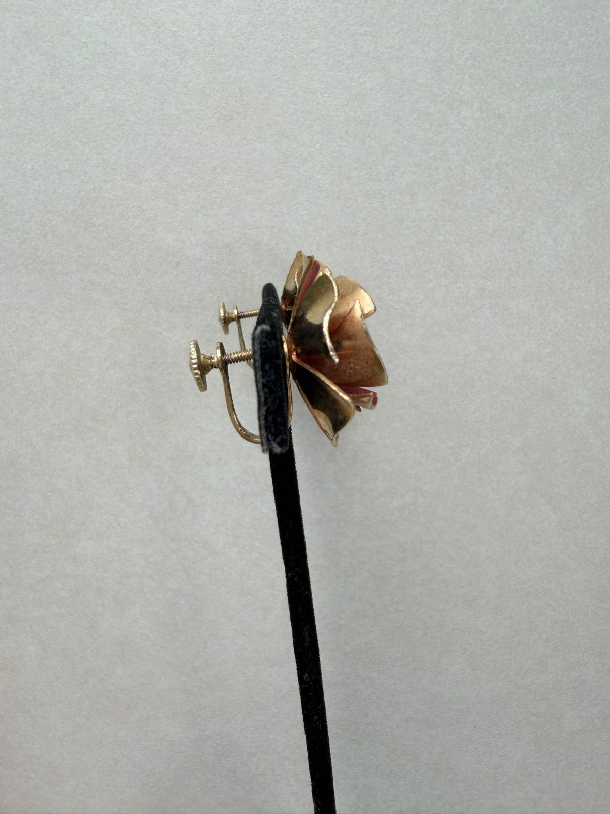 Coro Pink Enamel Rose Earrings Rhinestone Center Adjustable Clip On
