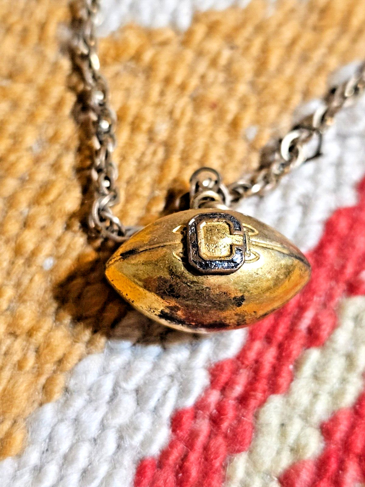 Cool ca1930s Letter C Enamel Gold Filled Football Charm Pendant Hadley Watch Fob