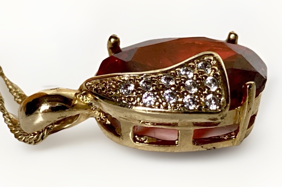 Fine Adj. Gold Plated Necklace with a Large 12 Ct Garnet Pendant 17″ to 18-1/2″L