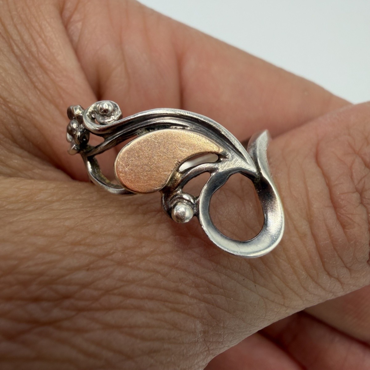 Vintage 875 Sterling Silver 14k Gold 585 Abstract Swirl Ring Women’s Size 7