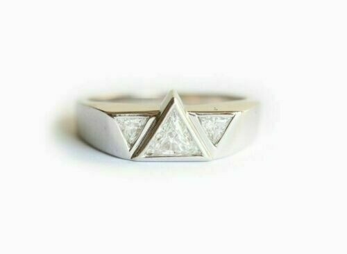 Vintage Art Deco 2.10 Ct Trillion Cut Diamond Wedding Ring 925 Sterling Silver