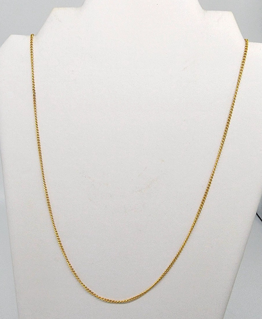 Gold Tone 23.5″ Thin Curb Link Chain Necklace Delicate Minimalist Barrel Clasp
