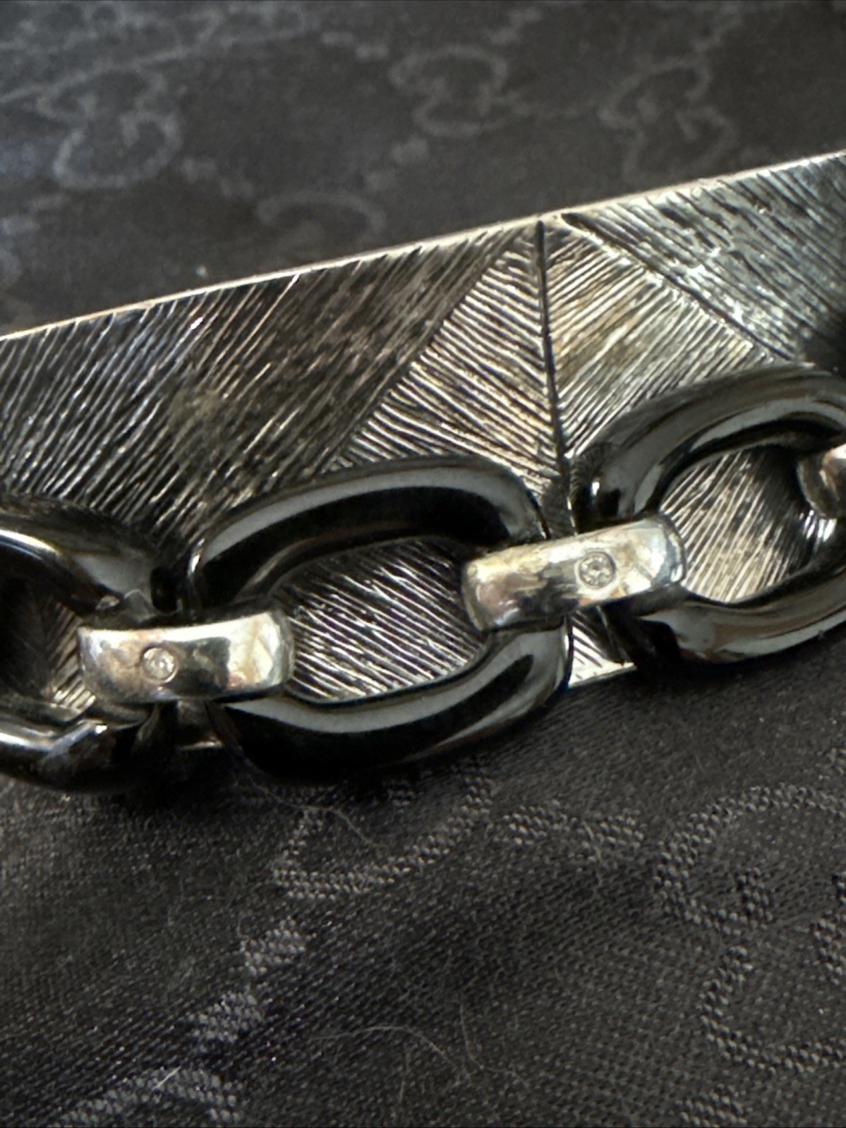 Vintage Sterling Silver Onyx And Diamond Cuff Bracelet