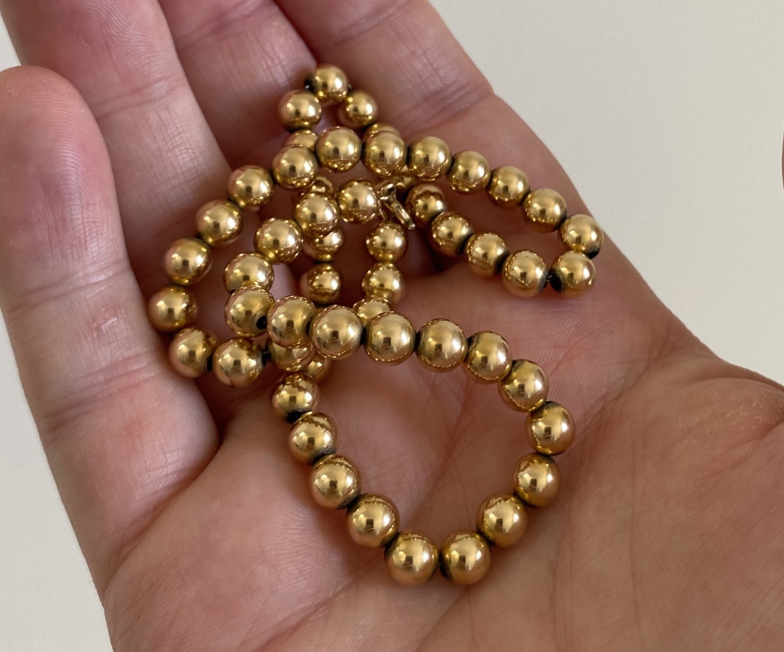 Vintage 12K Gold Filled Bead Choker Necklace 15.5” 6mm Classic Elegant 17.9g