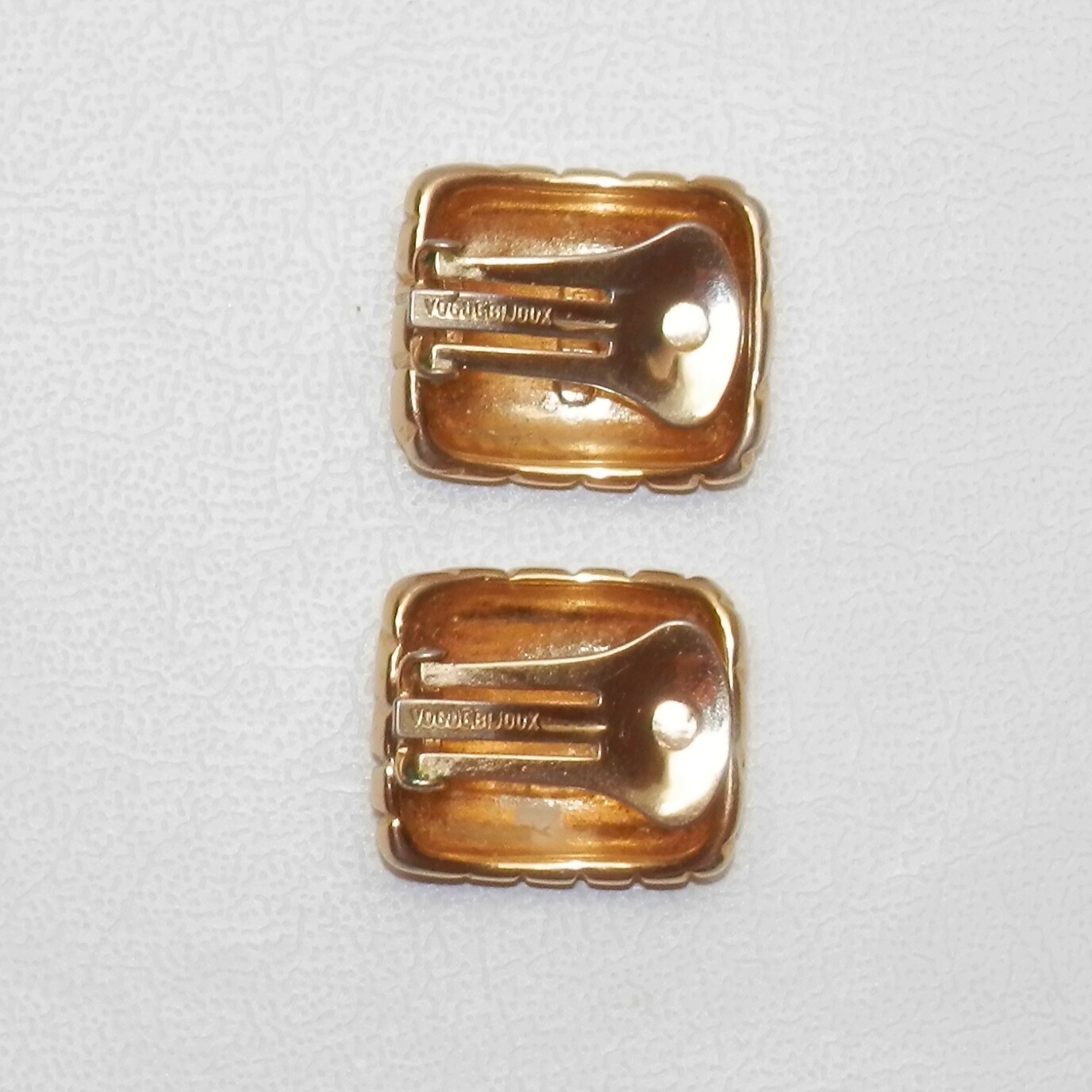 Vintage Vogue Bijoux Clip On Earrings Gold Tone Art Deco Style 80s Statement