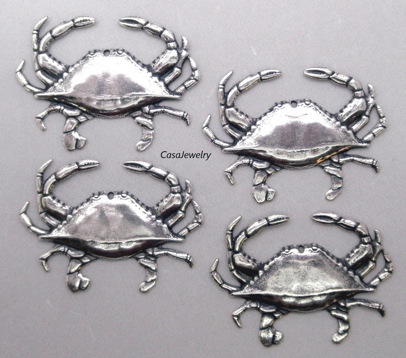 #0200 ANTIQUED STERLING SILVER PLATED CRAB W/TOP HANG HOLE – 4 Pc Lot