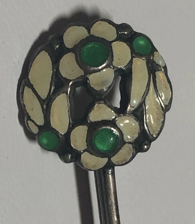 Vintage Bernard Instone Unsigned Sterling Silver Enamel Flower Bar Brooch