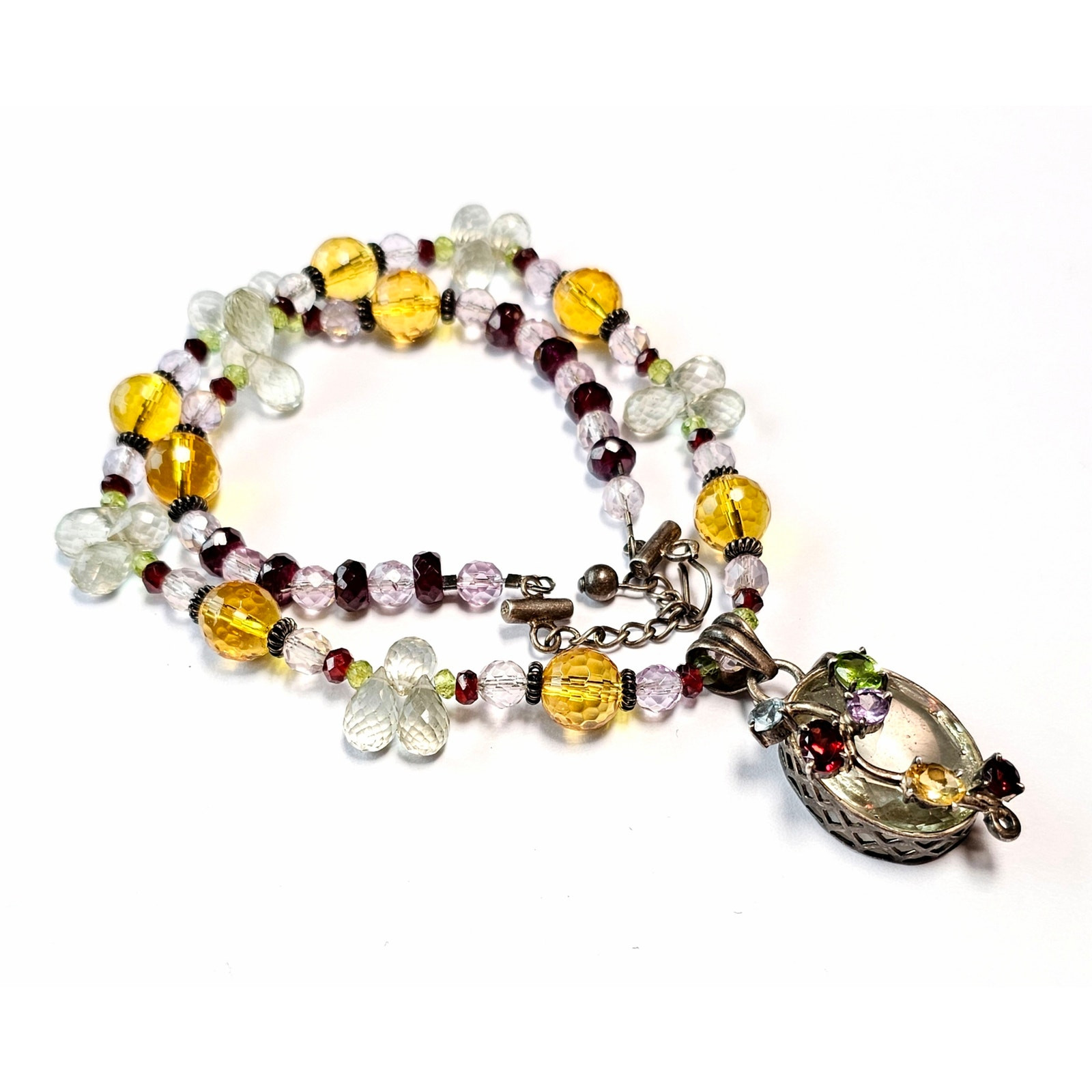 Vintage Sterling Silver Multi-Gemstone Necklace, 20 1/4″