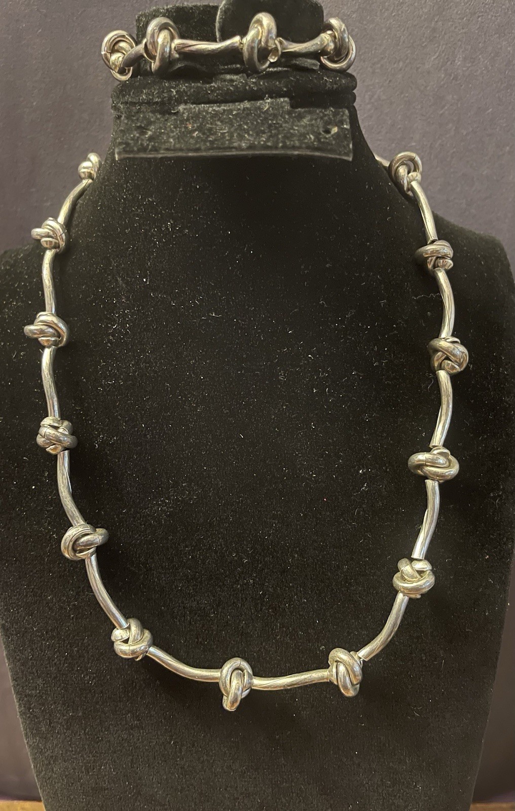 Vintage 1980s Hand Forged 925 Sterling Silver Love Knot Demi Parure Set 80 Grams