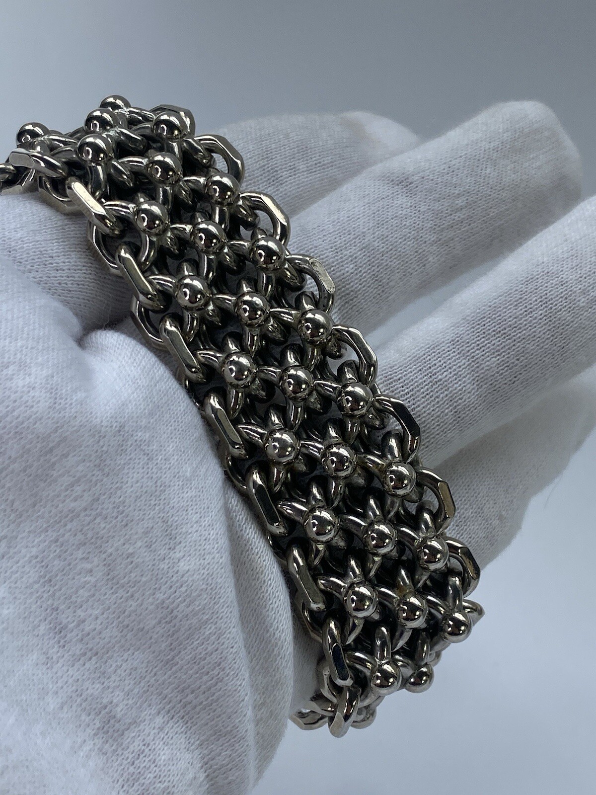 Vintage Cathé Cathe Chunky Silver Tone Heavy Brutalist Ball & Chain Bracelet