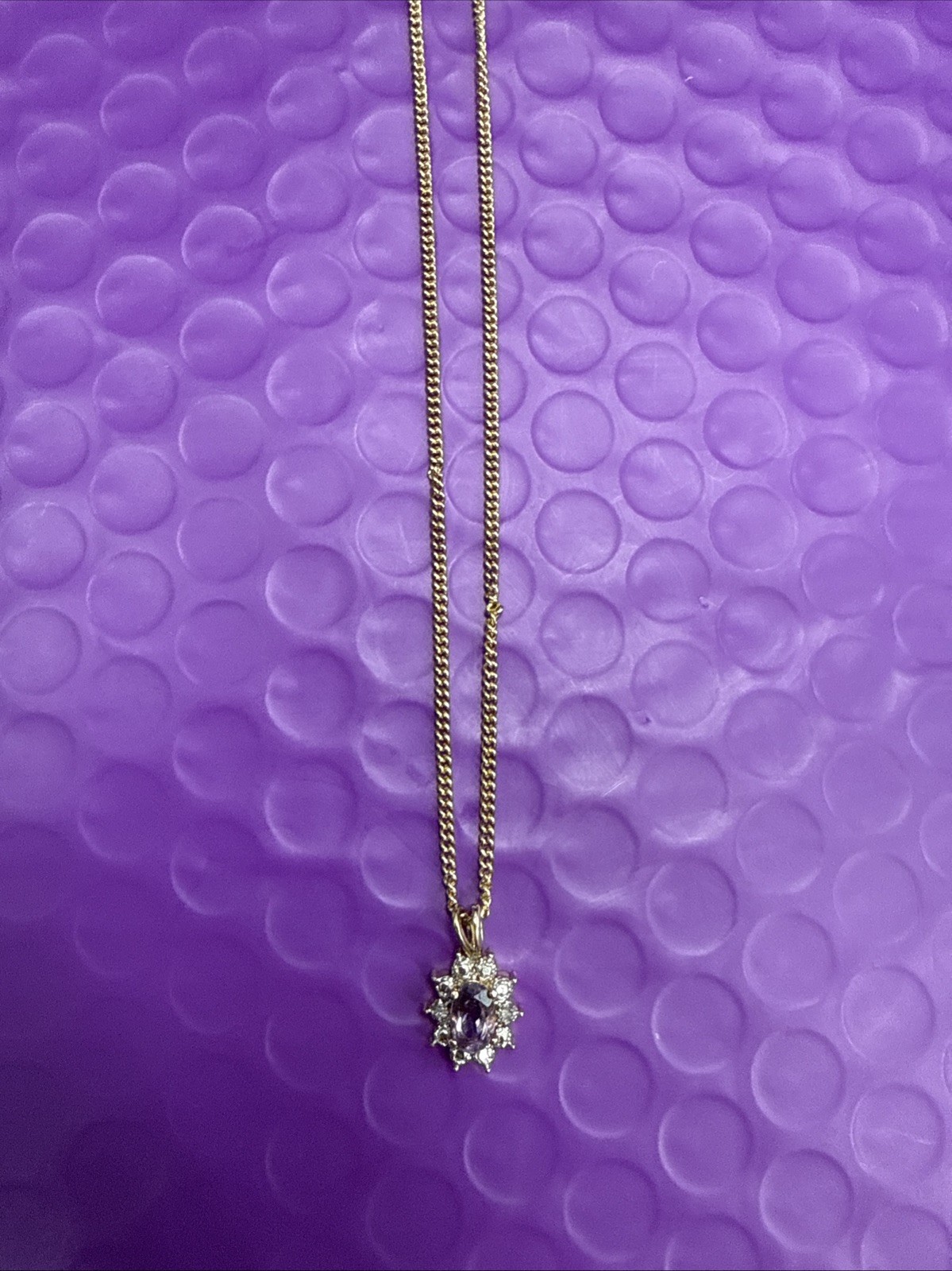 ⭐️Gorgeous Sterling Silver Gold Tone CZ Amethyst Pendant Necklace