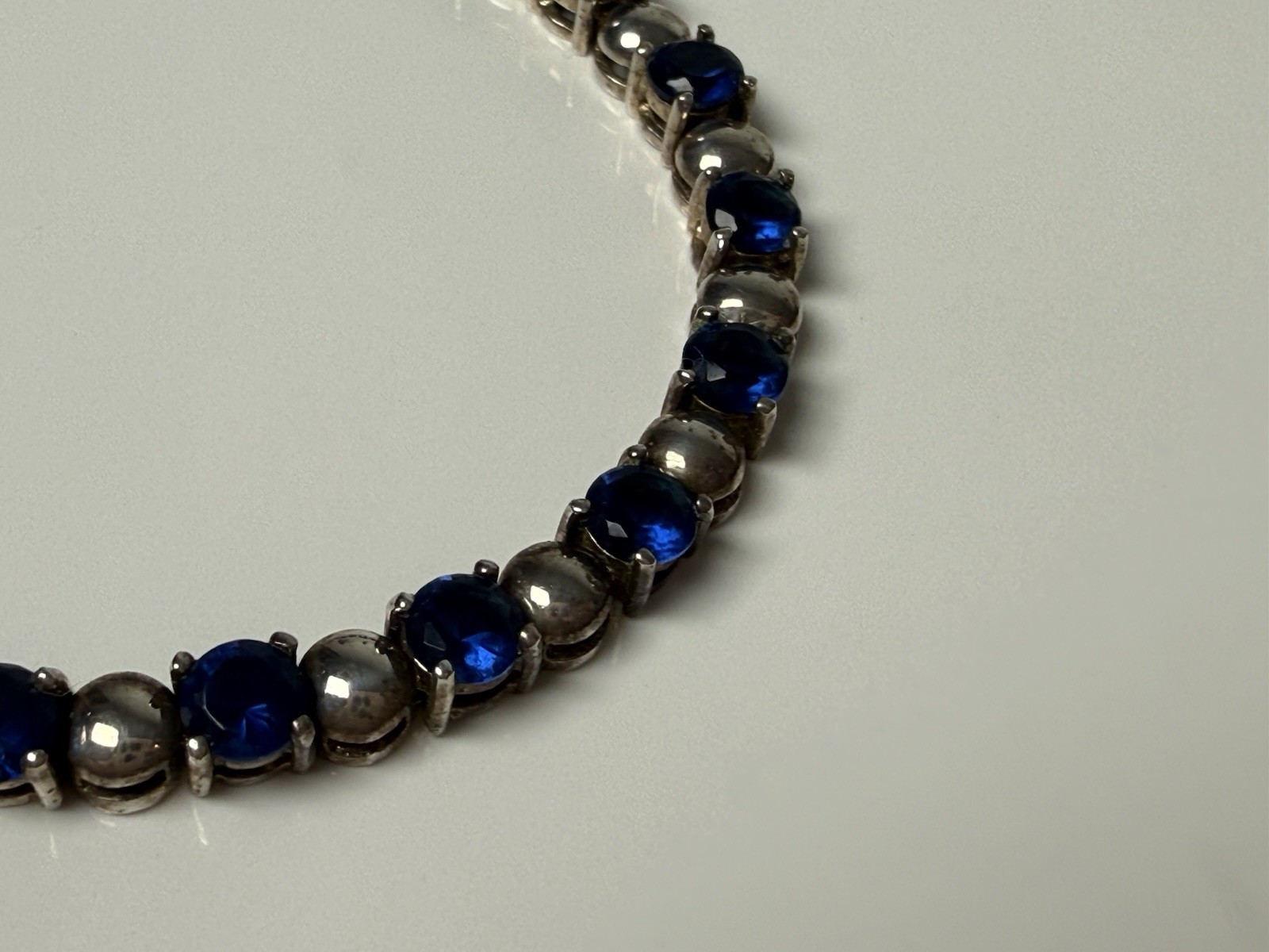 Vintage Sterling Silver Blue Glass Tennis 7” Bracelet Dee Berkley DBJ